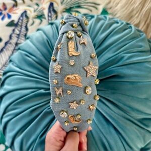 Western Embellished Denim Knot Boutique Headband